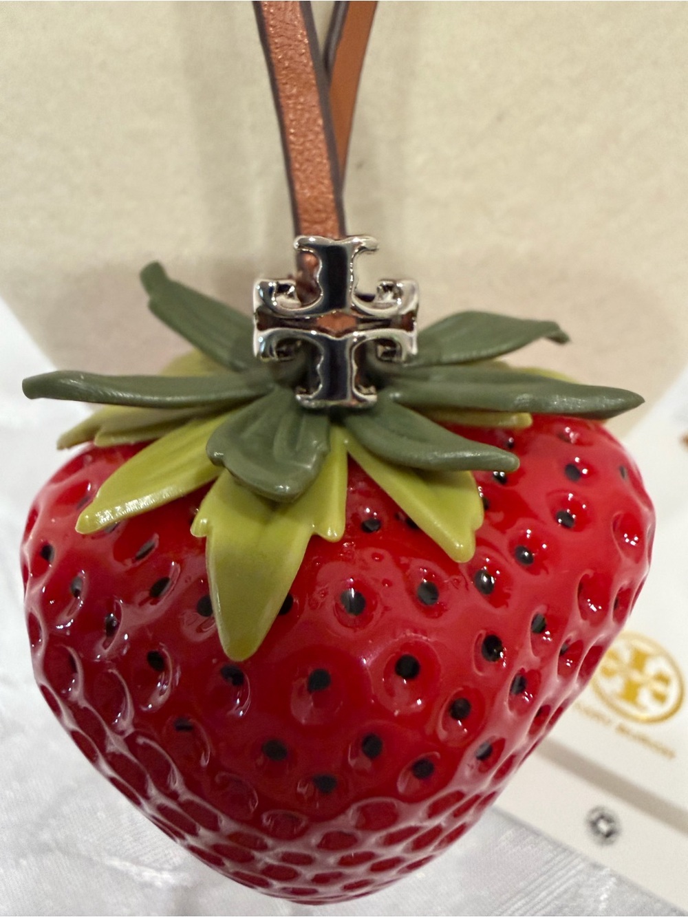 Tory Burch Red Strawberry Charm with Green Top - Picture 2 of 3